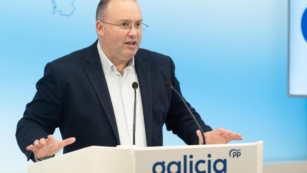 El secretario general del PPdeG, Miguel Tellado, durante una rueda de prensa.