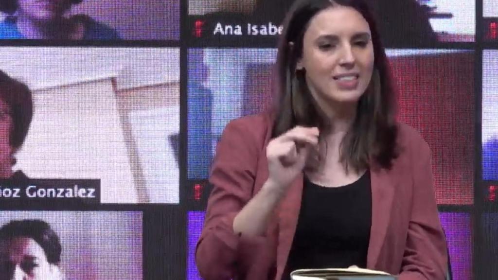 La ministra de Igualdad, Irene Montero, este domingo en un acto con motivo del Día de la Mujer.