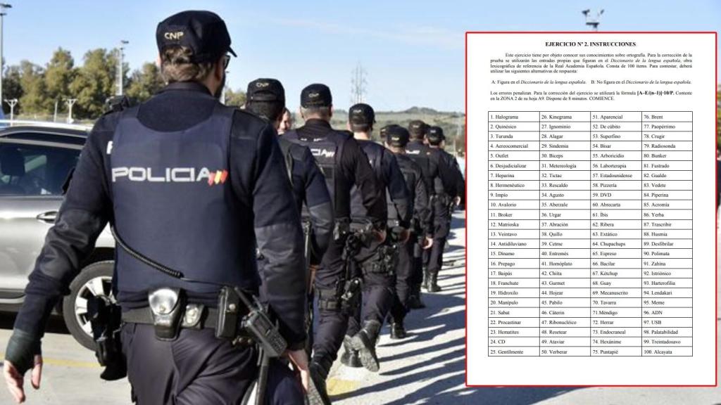 Un grupo de agentes de la Policía Nacional y el polémico examen.