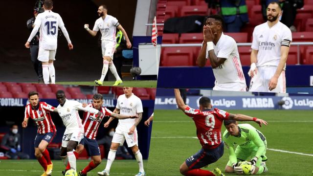 Karim Benzema, Vinicius Jr, Fede Valverde, Ferland Mendy, Toni Kroos y Thibaut Courtois, en un collage