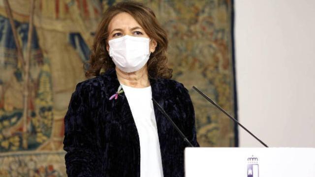 Aurelia Sánchez, consejera de Bienestar Social de Castilla-La Mancha, este martes en rueda de prensa. Foto: Óscar Huertas