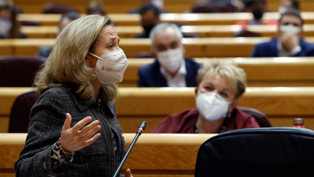 Nadia Calviño, vicepresidenta tercera del Gobierno, en la sesión de control en el Senado.