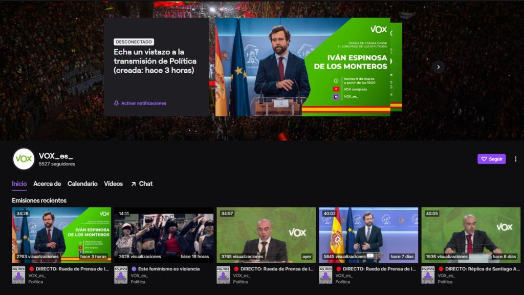 El canal de Vox en Twitch.