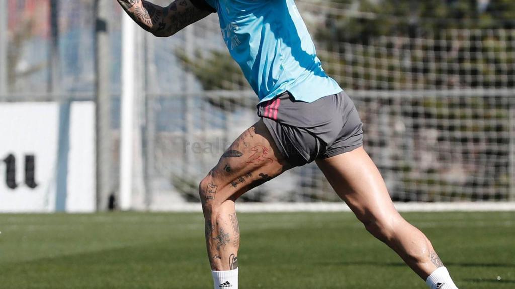 Sergio Ramos, durante un entrenamiento del Real Madrid