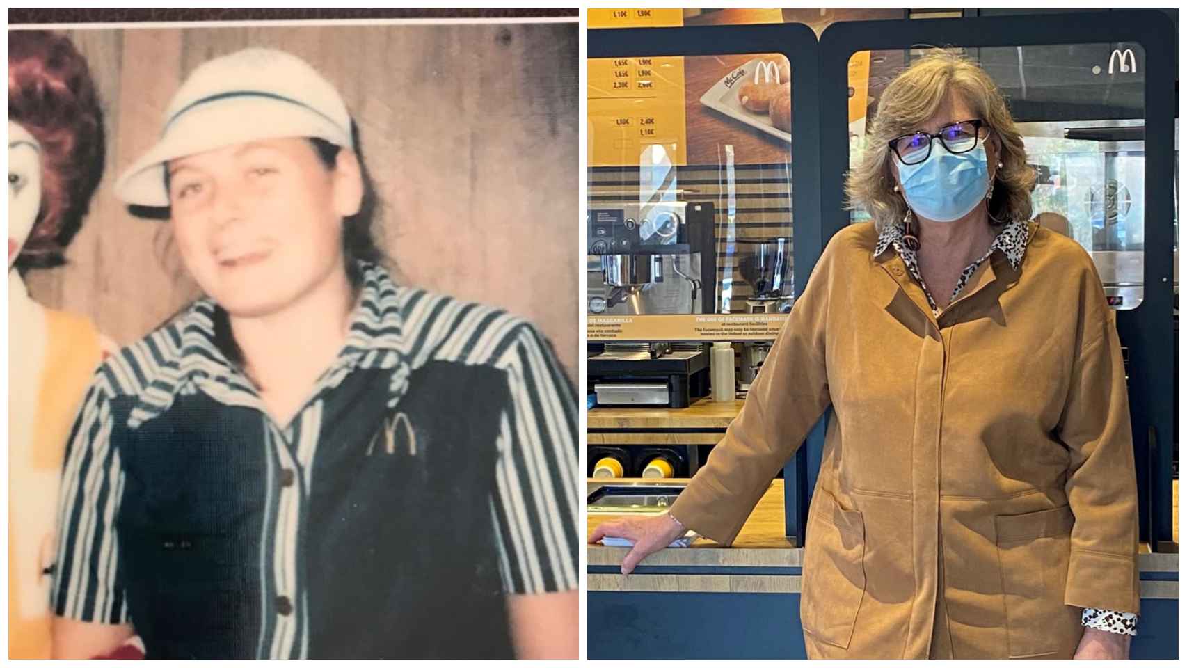 A la izquierda, Belen Pelsmaeker, una de las primeras trabajadoras de McDonald's en 1981. A la derecha, en la actualidad.