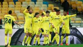 El Villarreal celebra su gol ante el Dinamo de Kiev