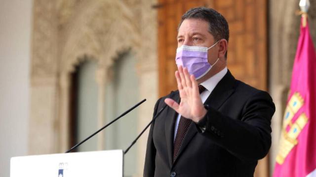 Emiliano García-Page, presidente de Castilla-La Mancha, este jueves en rueda de prensa. Foto: Óscar Huertas