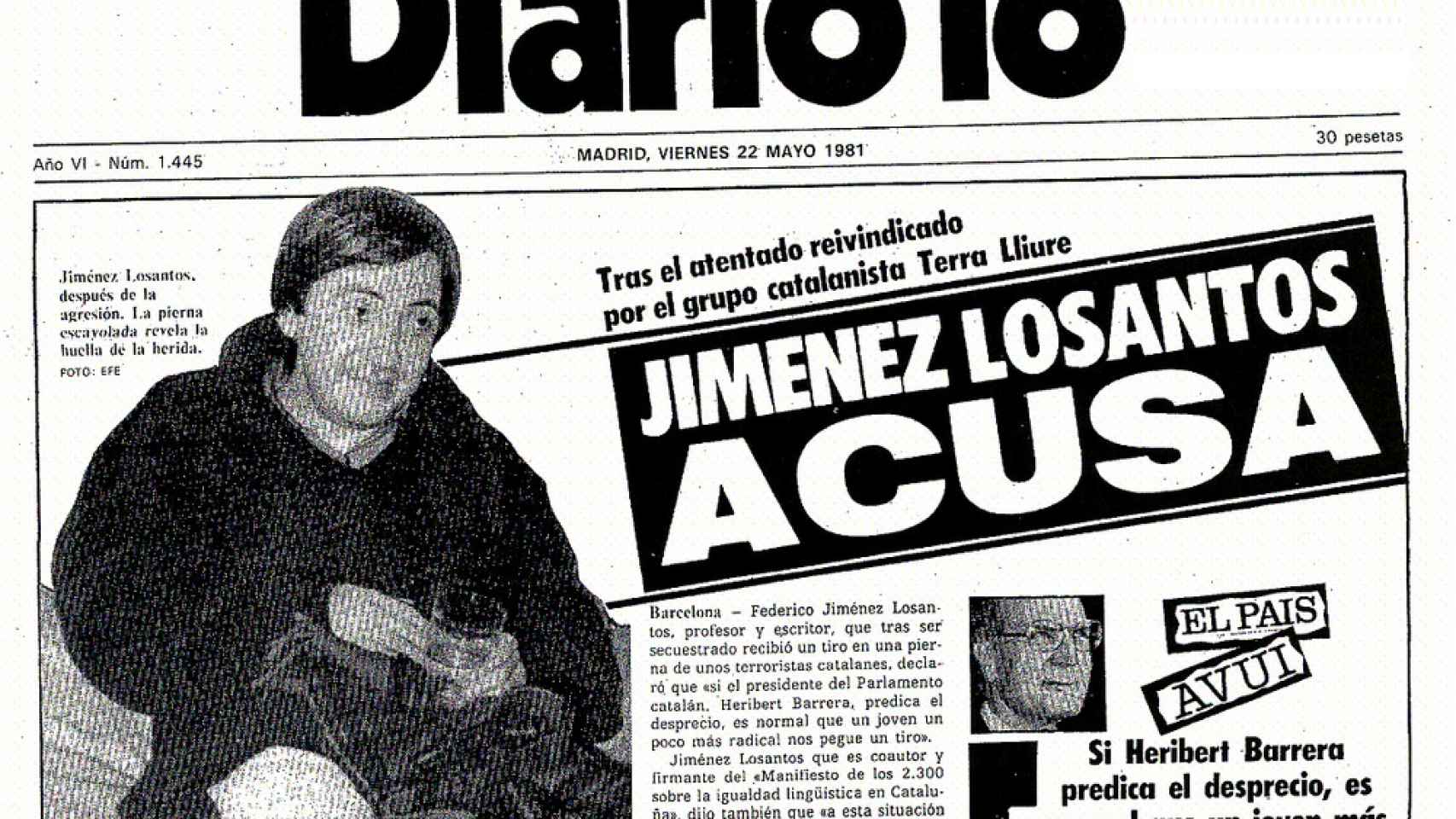Portada de Diario 16 con Jiménez Losantos convaleciente de su atentado.