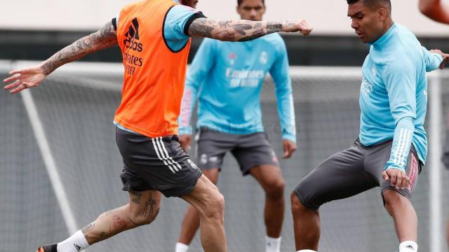 Sergio Ramos, durante el entrenamiento del Real Madrid