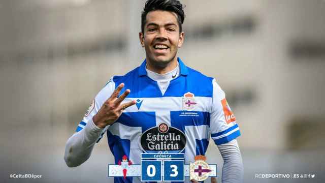 Miku celebra su hat trick ante el Celta B