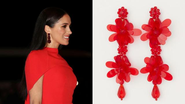 Meghan Markle y los pendientes de H&M, en un fotomontaje de JALEOS.