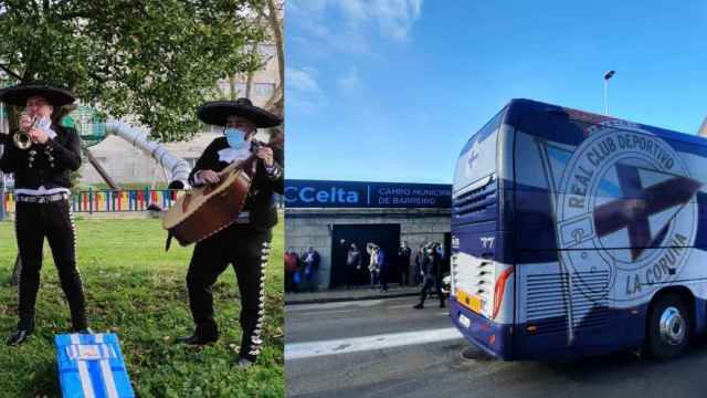 Los mariachis estuvieron en Barreiro para recibir al Deportivo