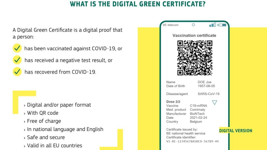 Ejemplo del pasaporte de vacunación de la UE