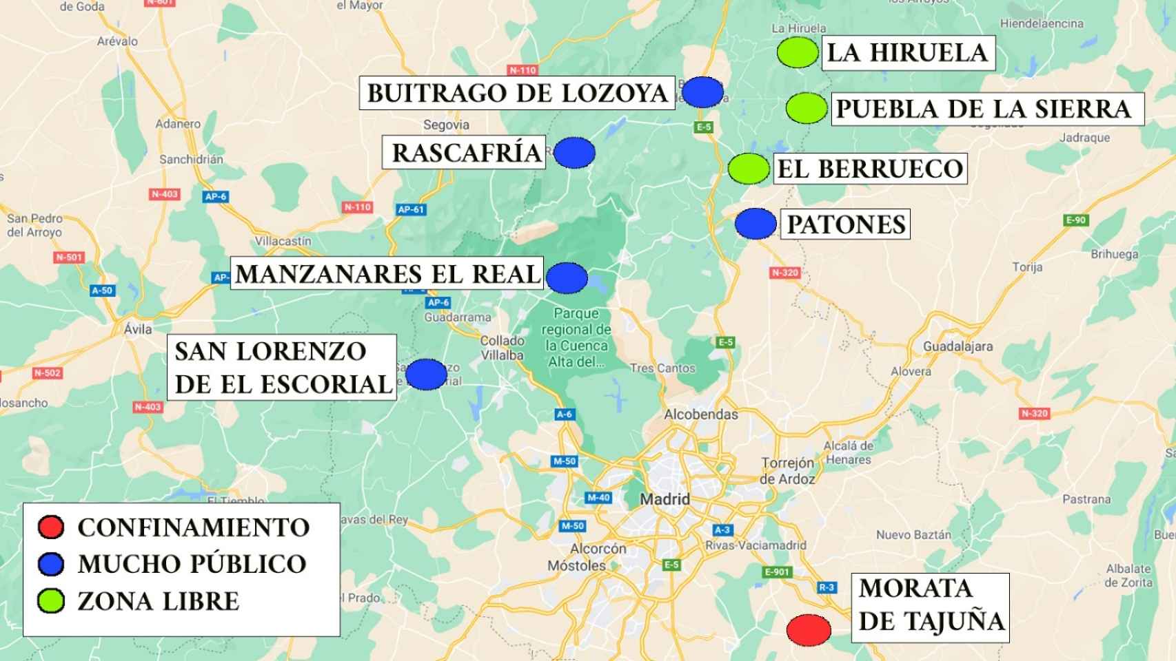 El mapa de la Sierra de Madrid.