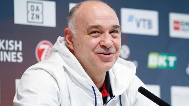 Pablo Laso, en rueda de prensa de la Euroliga