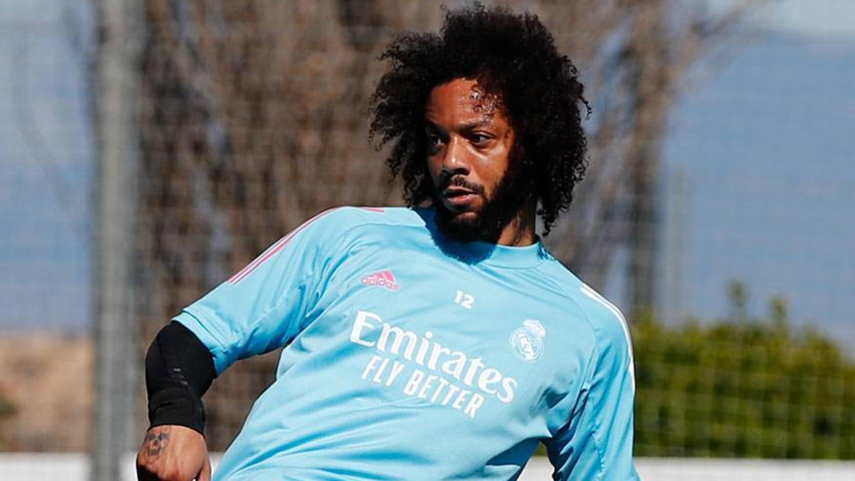 Marcelo, durante un entrenamiento del Real Madrid