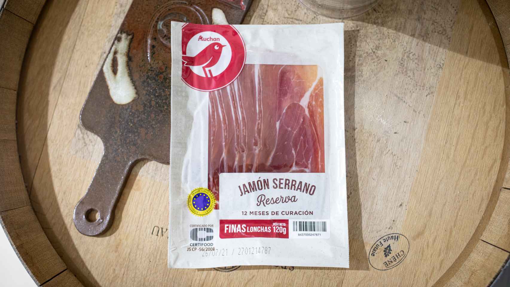 El paquete de jamón serrano de Auchan, la marca blanca de Alcampo.
