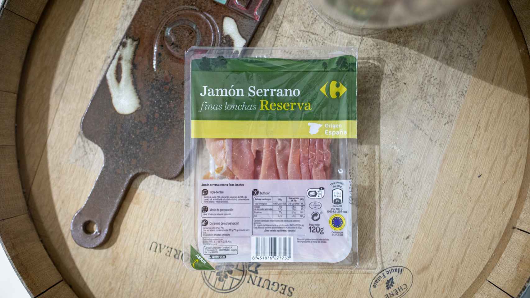 El paquete de jamón serrano de Carrefour.