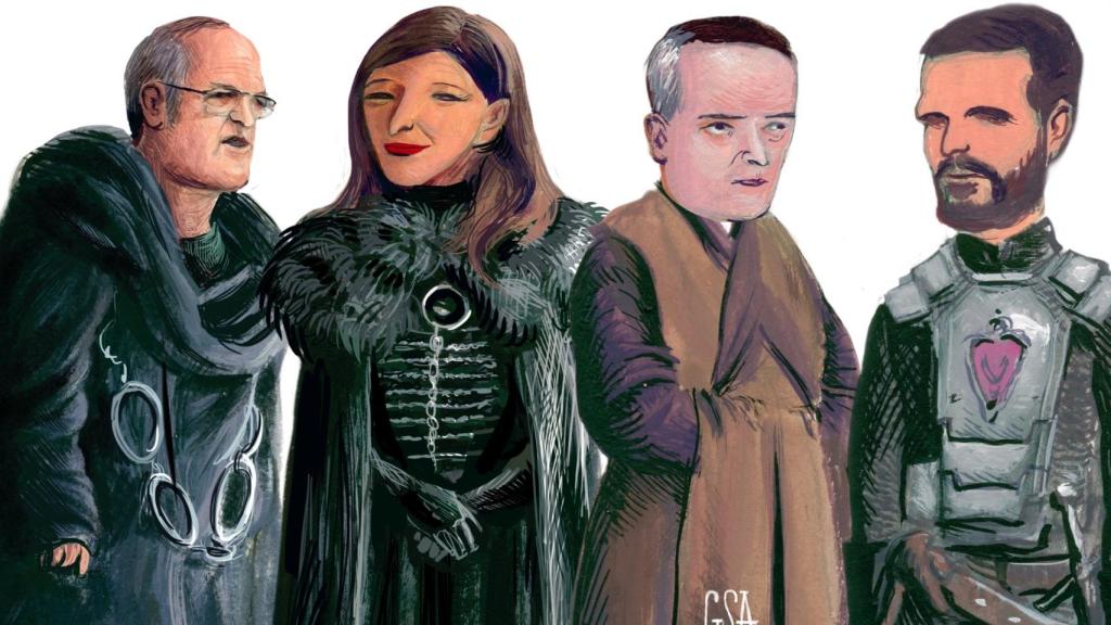 De izquierda a derecha: Maestre Aemon Gabilondo, Sansa Díaz, Varys Redondo, Stannis Casado.