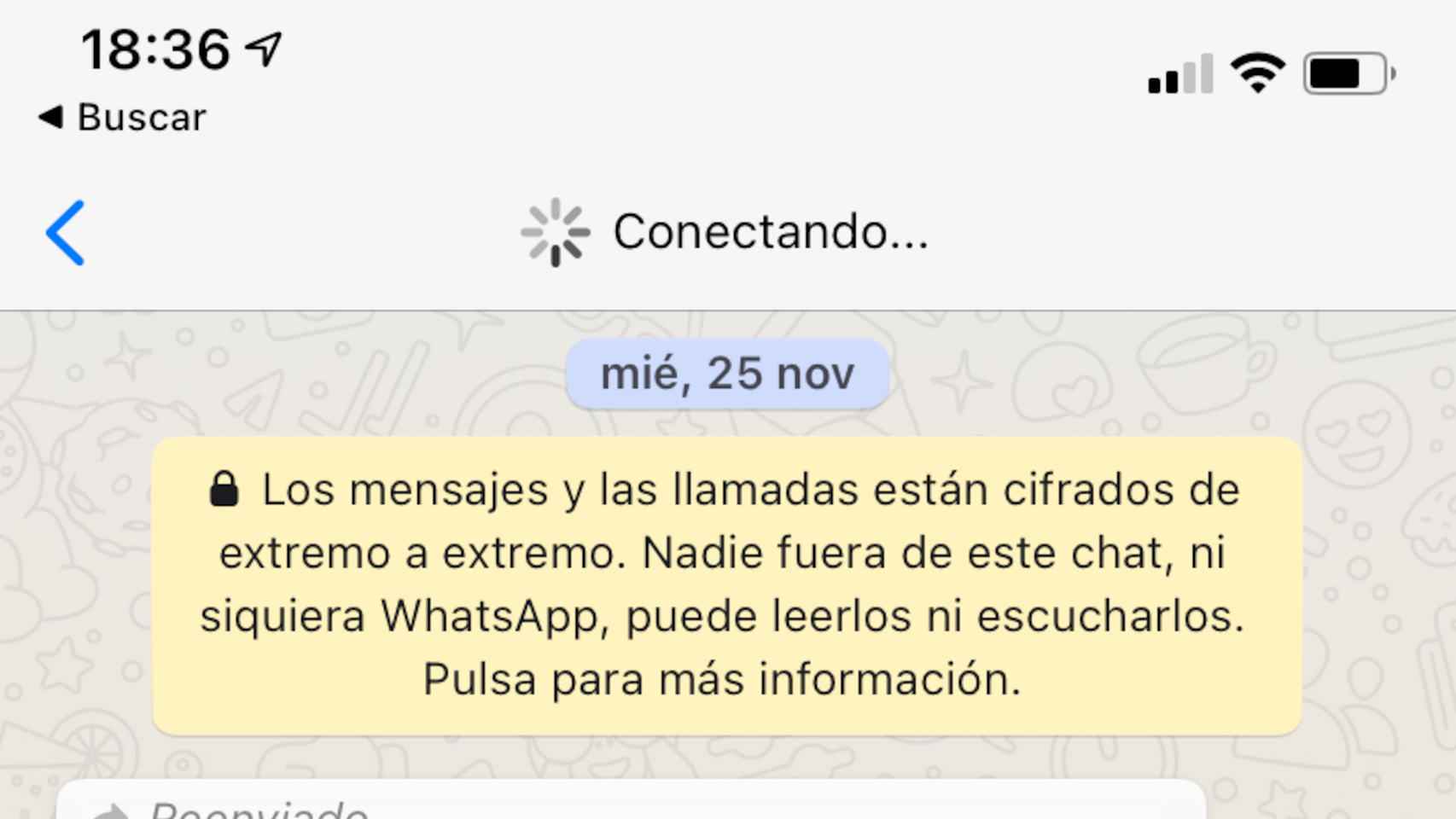 La app de WhatsApp muestra un mensaje continuo de que está conectando