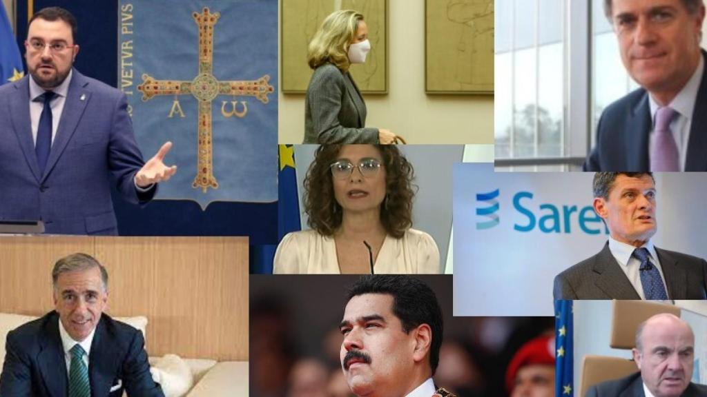 Adrián Barbón, Nadia Calviño, José María Orihuela, Gonzalo Urquijo, María Jesús Montero, Jaime Echegoyen, Nicolás Maduro y Luis de Guindos.