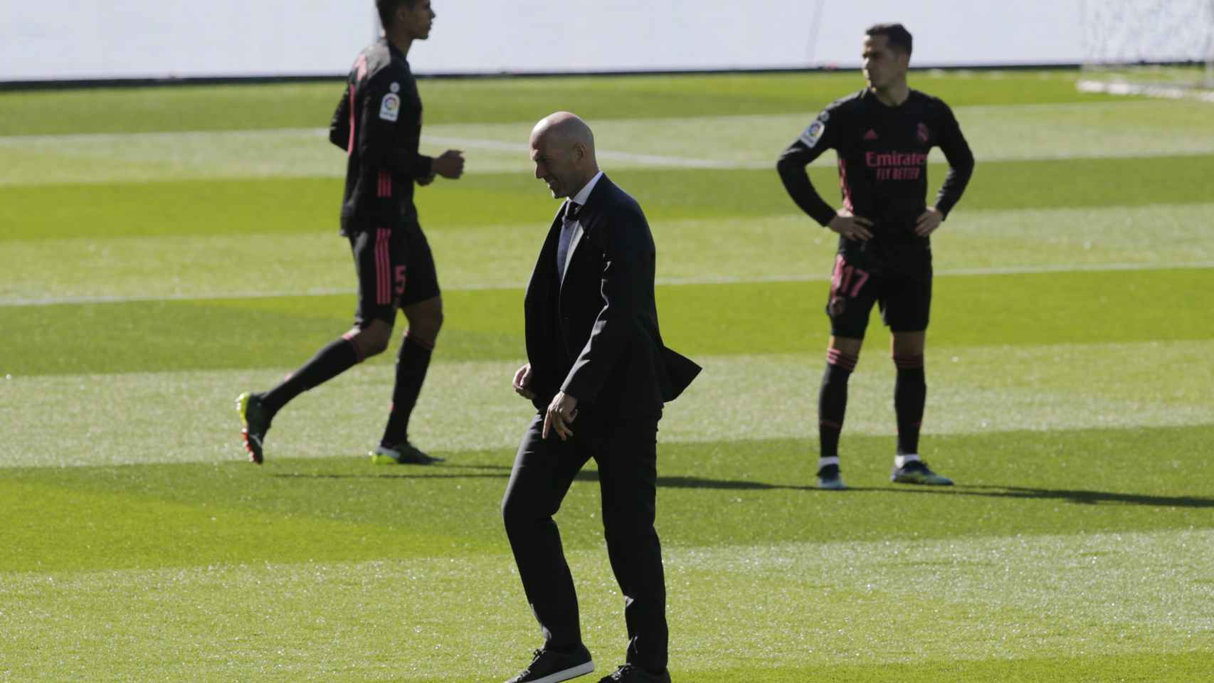 Raphael Varane, Zinedine Zidane y Lucas Vázquez, sobre Balaídos