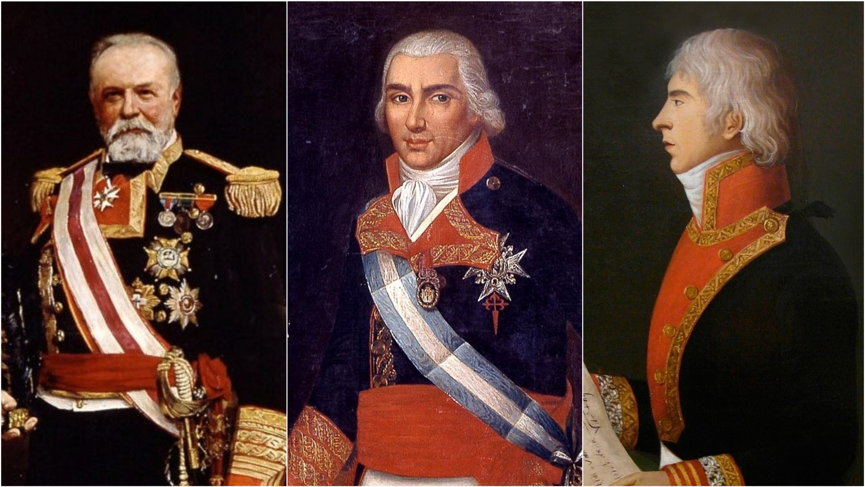 Los almirantes Cervera, Gravina y Churruca.