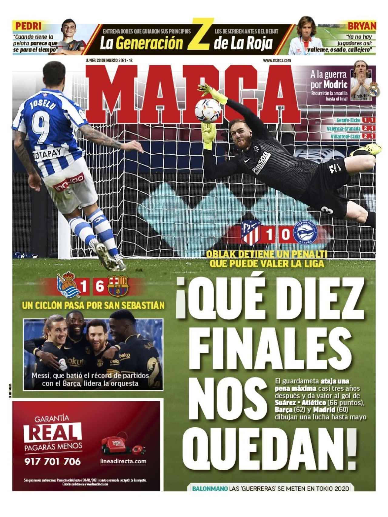 La portada del diario MARCA (22/03/2021)