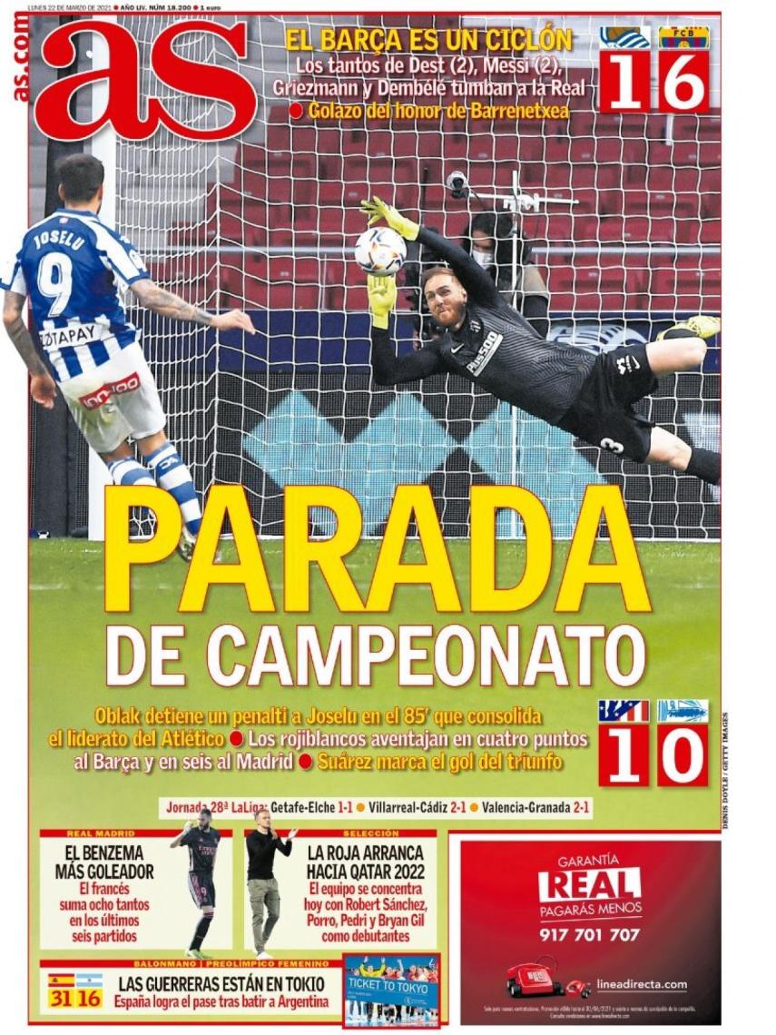 La portada del diario AS (22/03/2021)