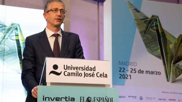El gobernador del BdE, Pablo Hernández de Cos, en el I Simposio Observatorio de las Finanzas de EL ESPAÑOL e Invertia.