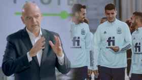Gianni Infantino y la selección española en un entrenamiento, en un fotomontaje