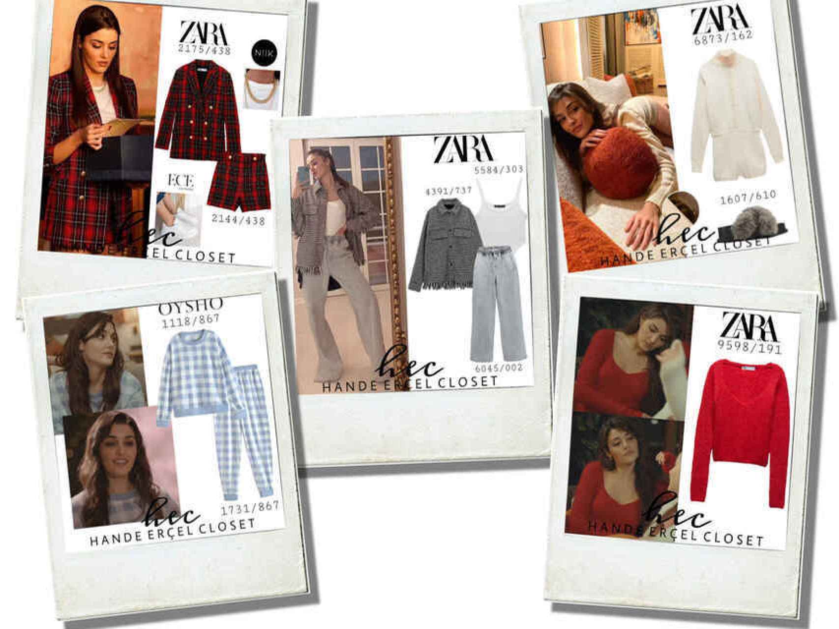Algunos de los 'looks' de Hande Erçel vestida de Zara y demás submarcas de Inditex.