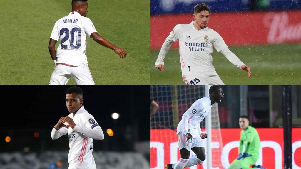 Vinicius Junior, Fede Valverde, Rodrygo Goes y Ferland Mendy, en un collage