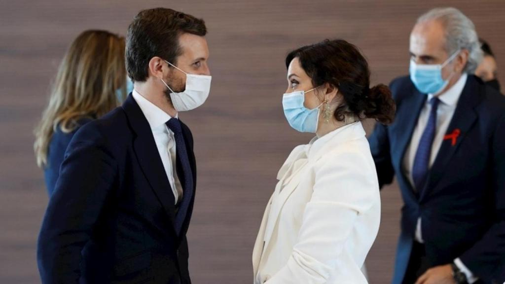 El presidente del PP, Pablo Casado, con Isabel Díaz Ayuso.