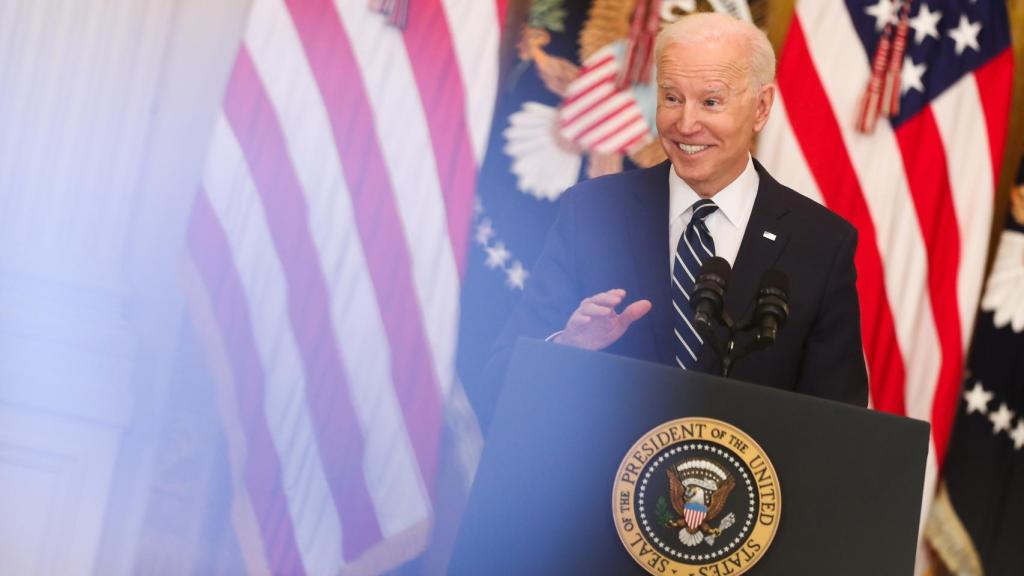 El presidente de los Estados Unidos, Joe Biden, durante la primera rueda de prensa formal de su mandato.