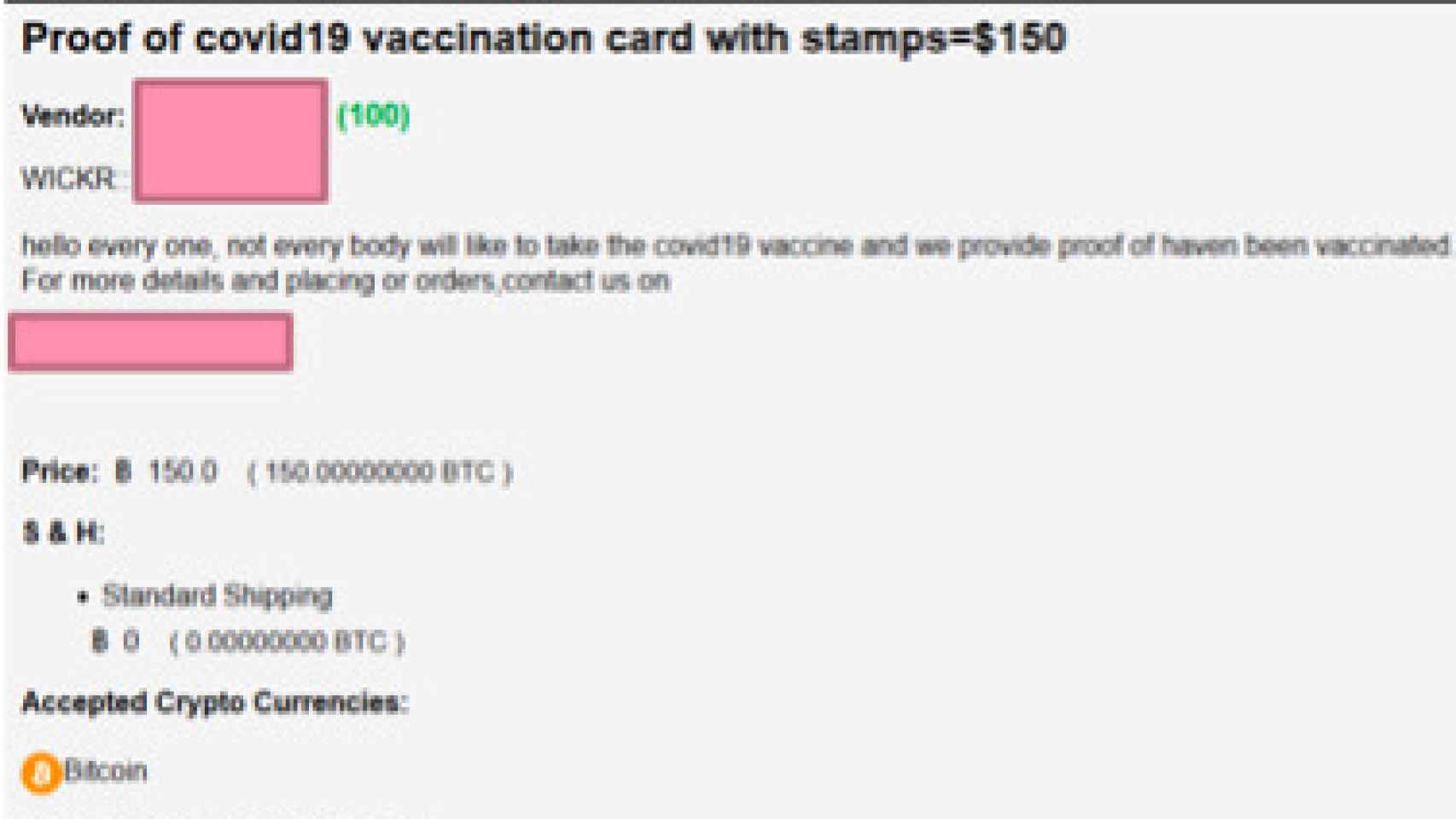 Un anuncio que ofrece certificados de vacunación falsos.