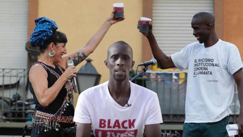 Serigne Mbayé, junto a Rossy de Palma, en el pregón de las fiestas de Lavapiés, en 2019.