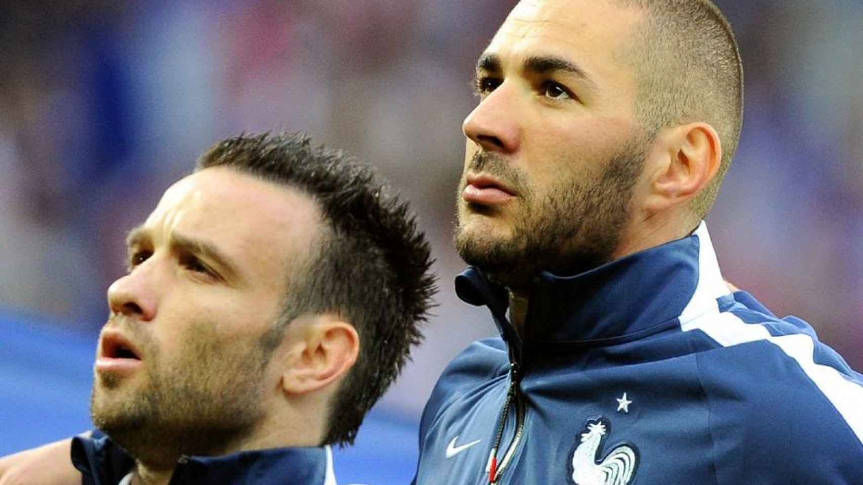 Mathieu Valbuena y Karim Benzema, durante un partido de Francia