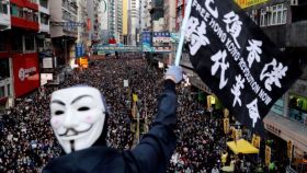 Una de las multitudinarias protestas pro-democracia en Hong-Kong.