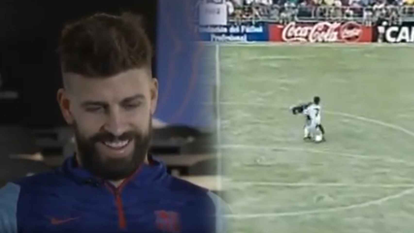 Gerard Piqué y el momento en el que Alberto Lora le roba el balón en el torneo de Brunete