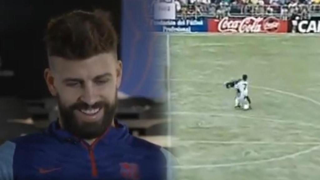 Gerard Piqué y el momento en el que Alberto Lora le roba el balón en el torneo de Brunete