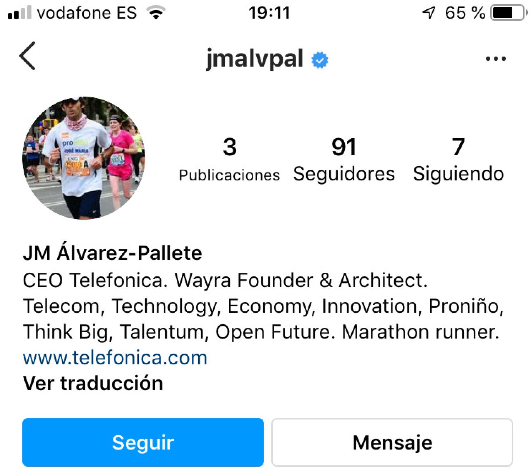 Imagen de la cuenta de José María Álvarez-Pallete en Instagram.