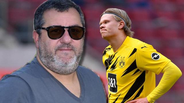 Raiola y Haaland, en un fotomontaje