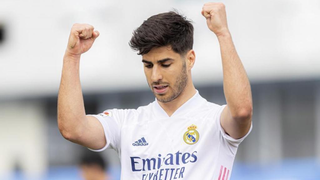 Marco Asensio celebra un gol con el Real Madrid en La Liga