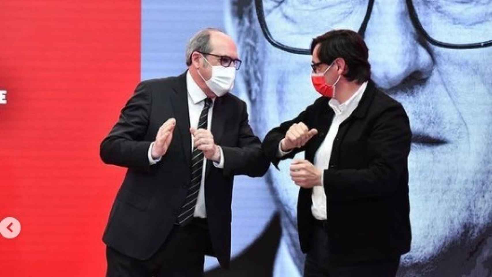 Ángel Gabilondo y Salvador Illa, en el acto celebrado este sábado en Ferraz en apoyo al candidato socialista a la Comunidad de Madrid.