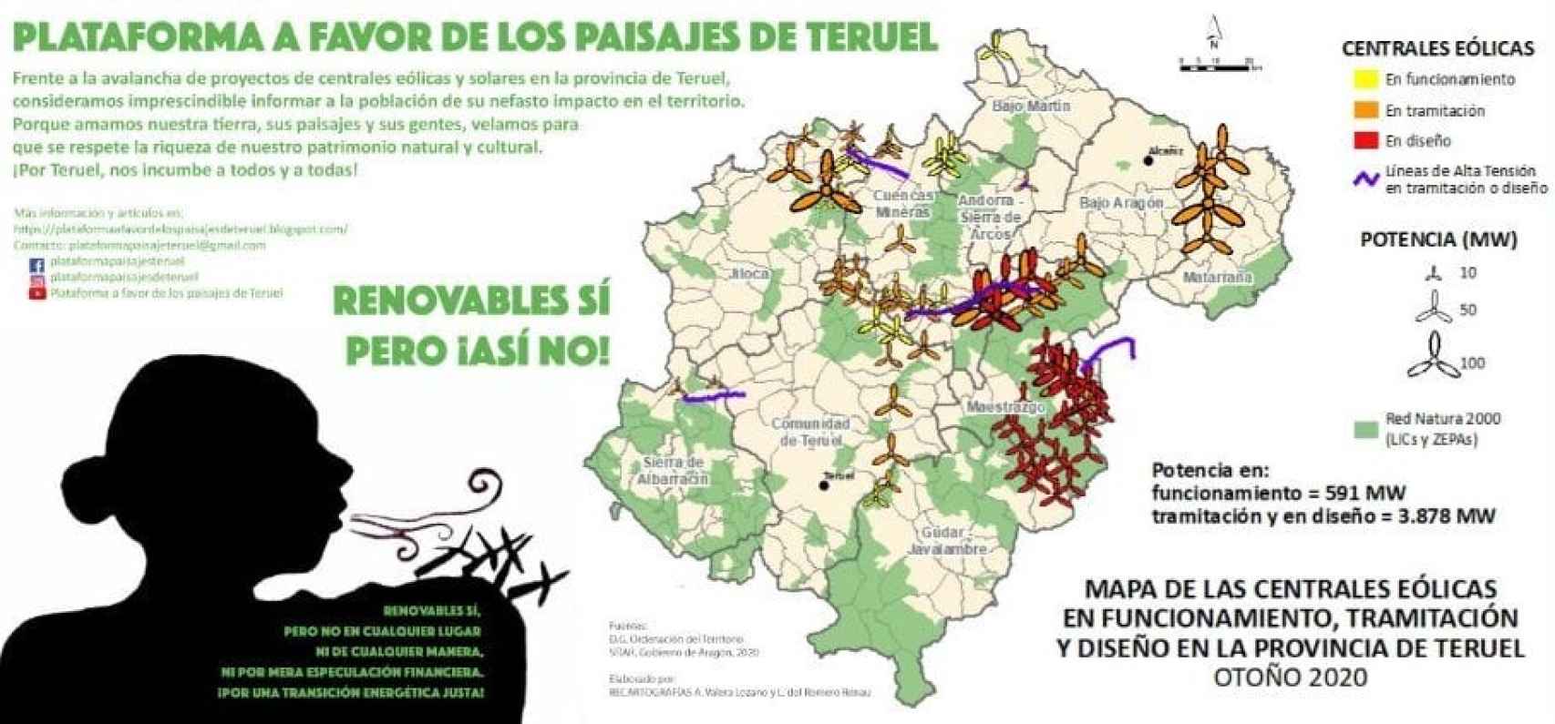 Infografía de la Plataforma a Favor de los Paisajes de Teruel sobre los proyectos de Forestalia. EE