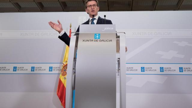 El presidente de la Xunta, Alberto Núñez Feijóo, durante una rueda de prensa.