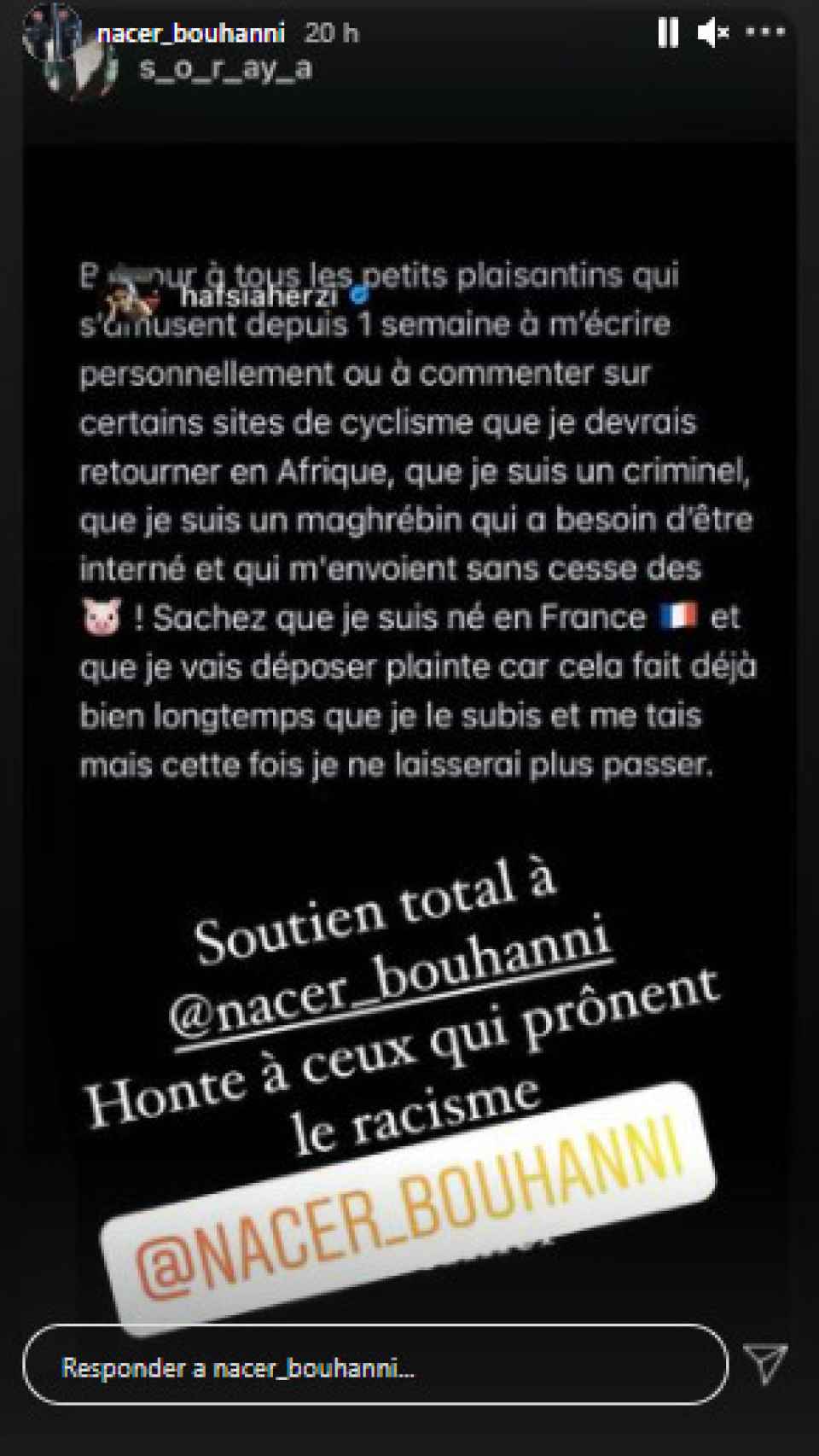 Los comentarios racistas contra Nacer Bouhanni que reflejó en su cuenta de Instagram