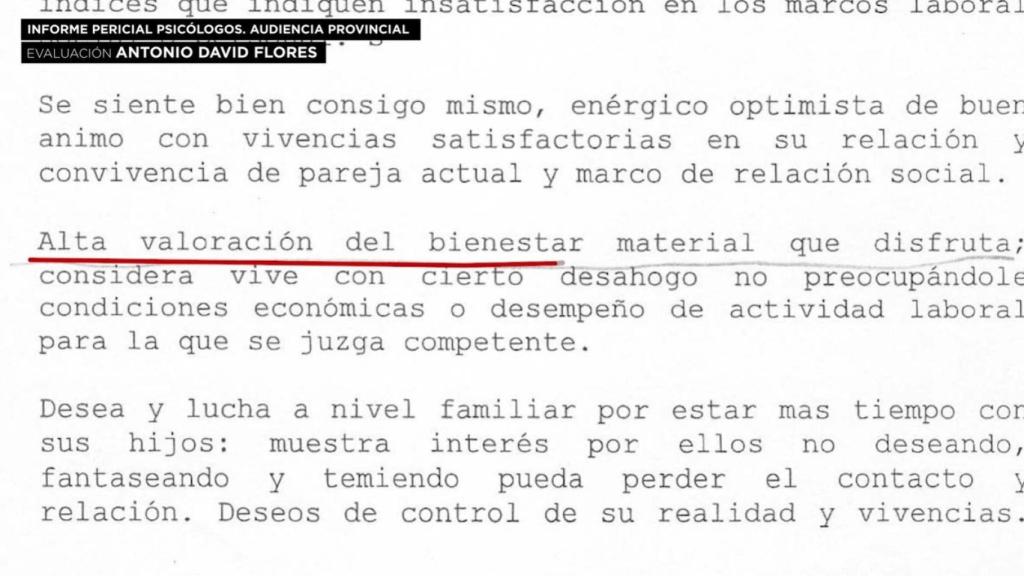 Otra parte del informe que analiza a Antonio David Flores.