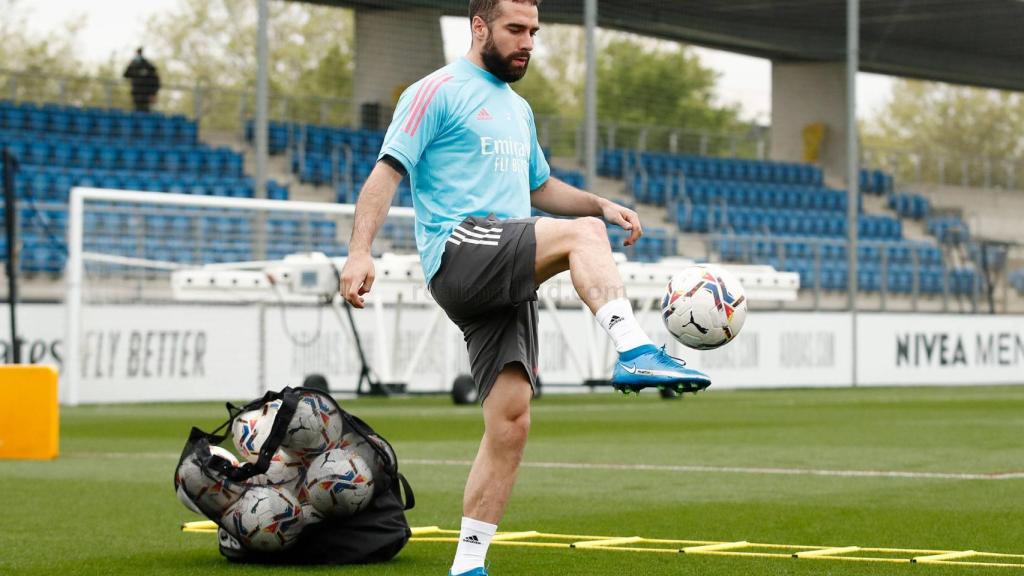 Dani Carvajal, durante un entrenamiento del Real Madrid